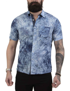Picture of Pearly King Blue Floral Embossed SS Shirt