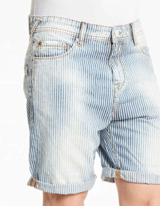 Picture of Gaudi Striped Worn-Wash Shorts