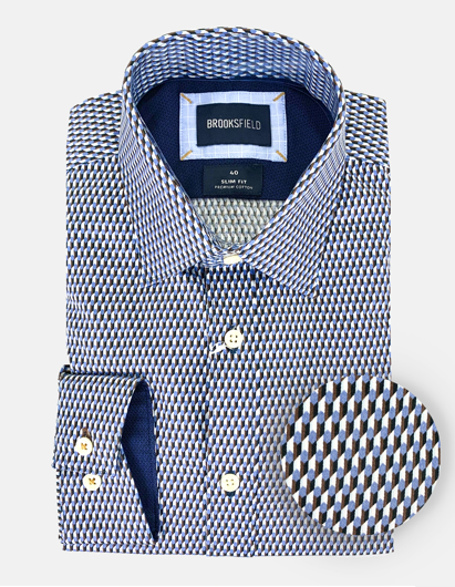 Picture of Brooksfield Blue Geo Print Slim Shirt