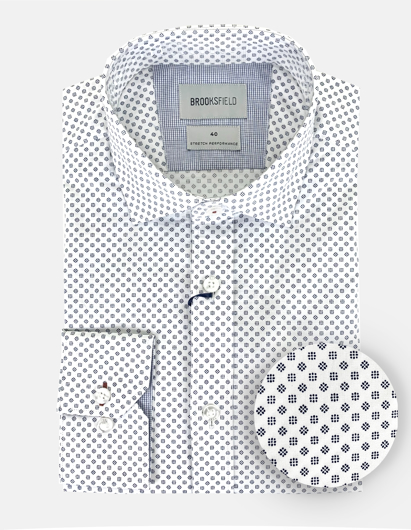 Picture of Brooksfield White Dot Motif Stretch Shirt