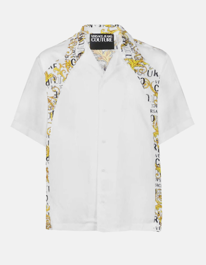 Picture of Versace White Baroque Contrast Short Sleeve Shirt