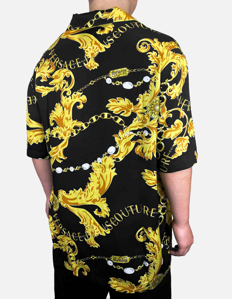 Picture of Versace Black Viscose Gold Chain Baroque S/S Shirt