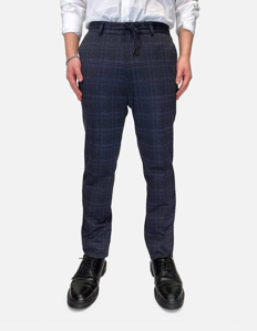 Picture of Karl Lagerfeld Navy Checked Pace Drawstring Stretch Trousers