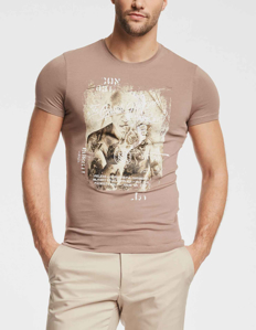 Picture of Gaudi Taupe Multi Colour Print Short Sleeve Tee