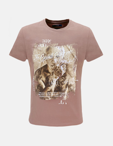 Picture of Gaudi Taupe Multi Colour Print Short Sleeve Tee