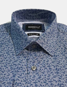 Picture of Brooksfield Navy Leave Print Lux Shirt