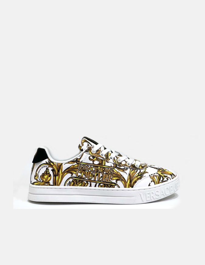 Picture of Versace White & Gold Garland Baroque Sneakers