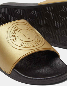 Picture of Versace Jeans Couture Black & Gold V-Emblem Slide