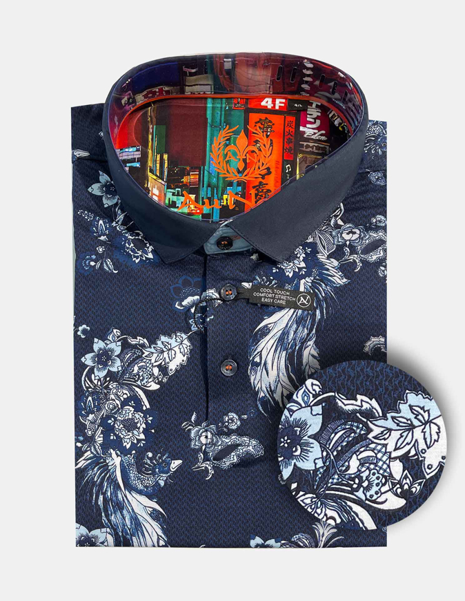 Picture of Au Noir Mackay Navy Cotton Floral Short Sleeve Stretch Polo