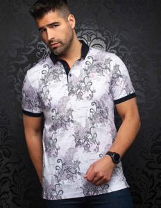 Picture of Au Noir Barberini Pink Cotton Floral Short Sleeve Stretch Polo