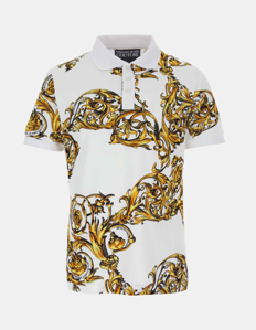 Picture of Versace White Garland Baroque Slim Polo
