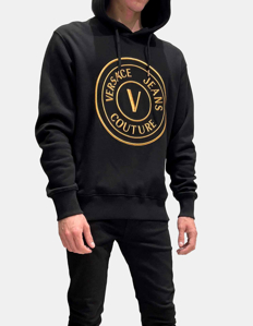 Picture of Versace Black & Gold V-Emblem Embroidered Hooded Sweatshirt
