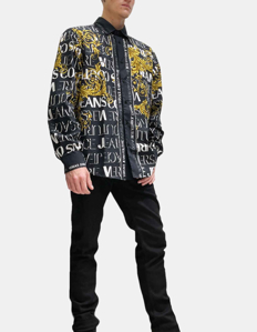 Picture of Versace Black Logo Couture Panel Baroque Regular Shirt