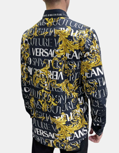 Picture of Versace Black Logo Couture Panel Baroque Regular Shirt