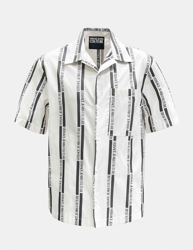 Picture of Versace White Logo Jacquard Pattern Loose Short Sleeve Shirt