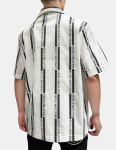 Picture of Versace White Logo Jacquard Pattern Loose Short Sleeve Shirt