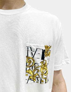Picture of Versace White Logo Baroque Contrast Pocket Regular Tee