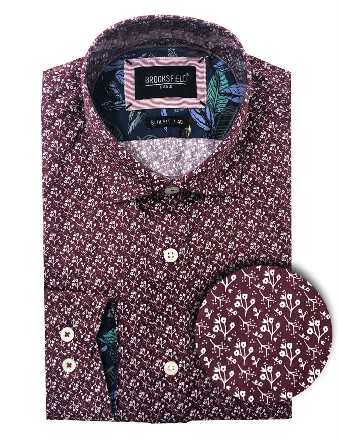 Picture of Brooksfield Wine Floral Print Luxe Shirt