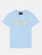 Picture of Versace Gold Logo Embossed Blue Slim Tee