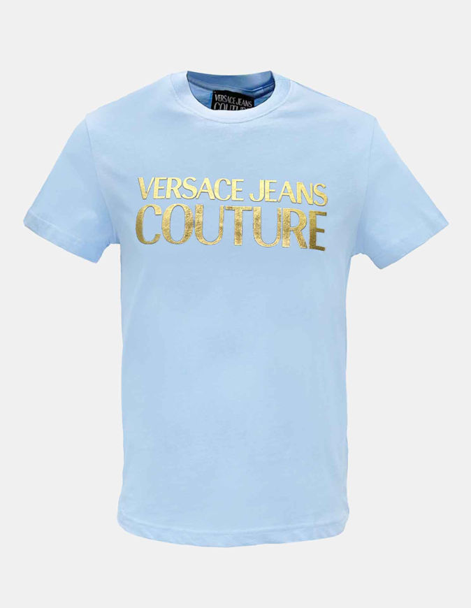 Picture of Versace Gold Logo Embossed Blue Slim Tee