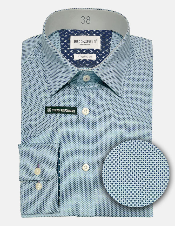 Picture of Brooksfield Real Dot Print Teal Stretch Shirt