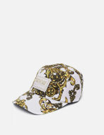 Picture of Versace White Regalia Baroque with Logo Patch Cap