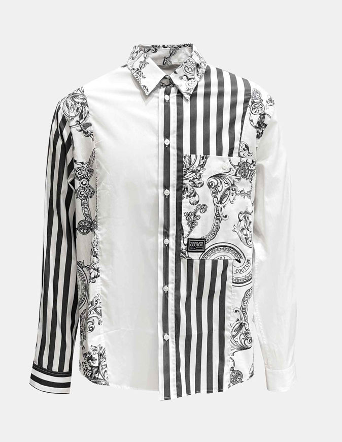 Picture of Versace White Baroque Stripe Regular Shirt