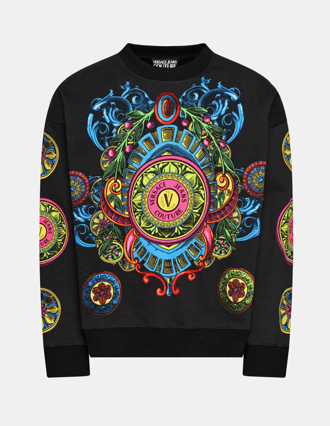 Picture of Versace Black Regalia Baroque Multicolored Print Oversized Sweatshirt