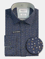 Picture of Brooksfield Navy Leave Print Stretch Shirt