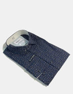 Picture of Brooksfield Navy Leave Print Stretch Shirt