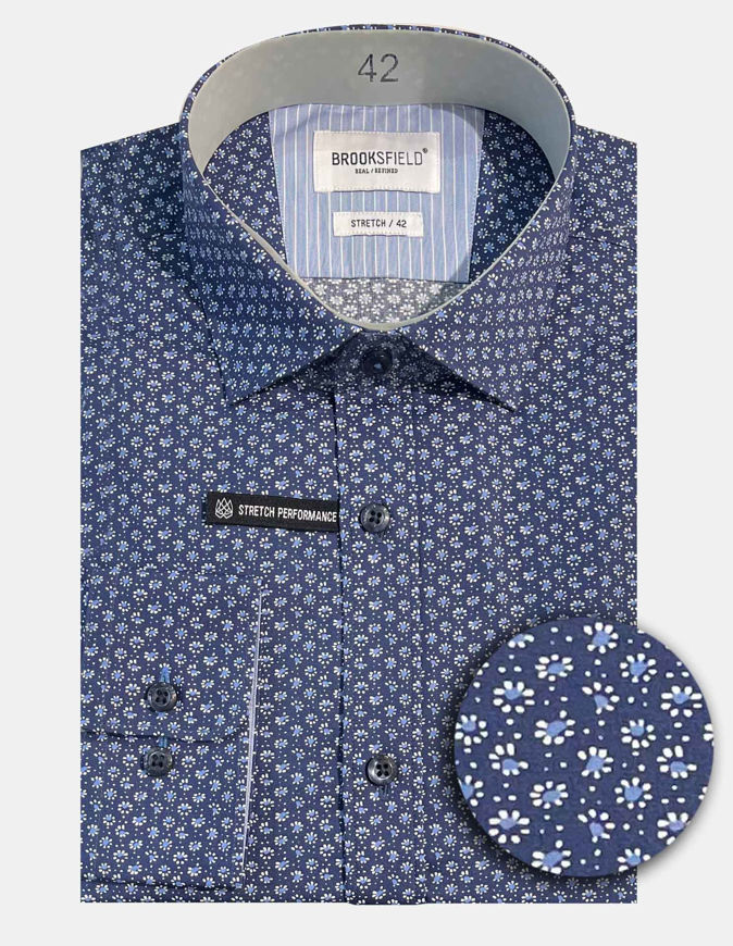 Picture of Brooksfield Navy Floral Print Stretch Shirt