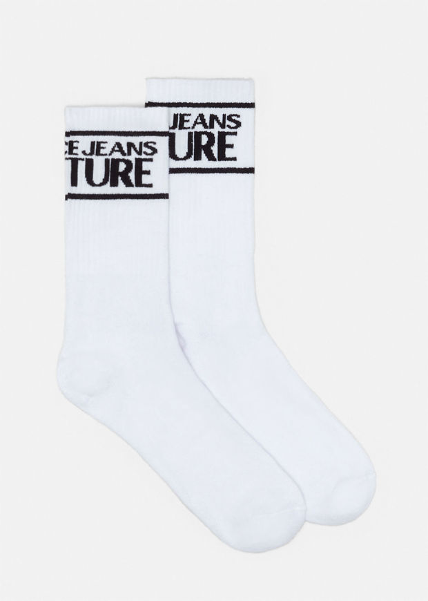 Picture of Versace Jeans Couture White Cotton Logo Crew Socks