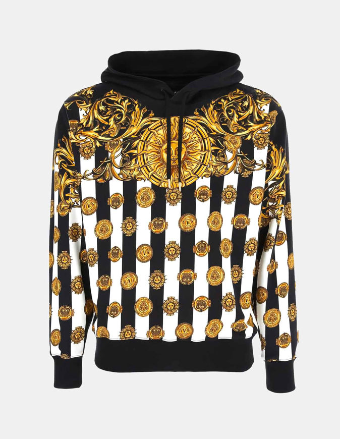 Picture of Versace Black Sun Coin Stripes Hooded Sweatshirt