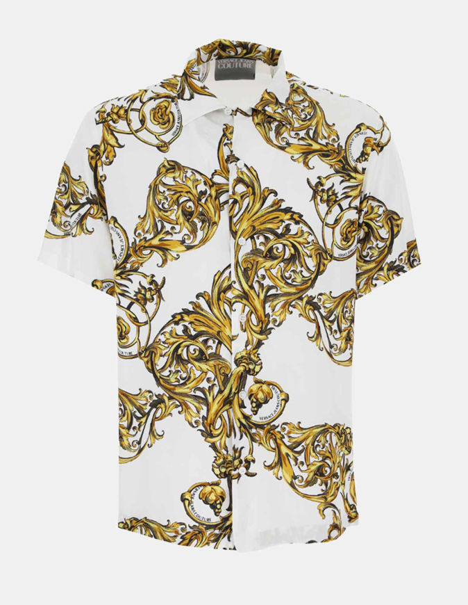 Versace White Garland Baroque Regular Short Sleeve Shirt | George Harrison  | Designer Menswear In Auckland | George Harrison