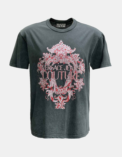 Picture of Versace Charcoal Wash Crystal Logo Baroque Regular Tee