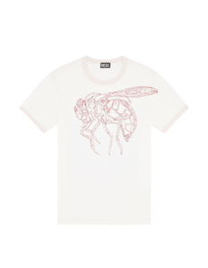 Picture of Diesel Fly-Spy Embroidered Cream Tee