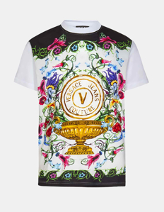 Picture of Versace White Garden V-Emblem Slim Tee