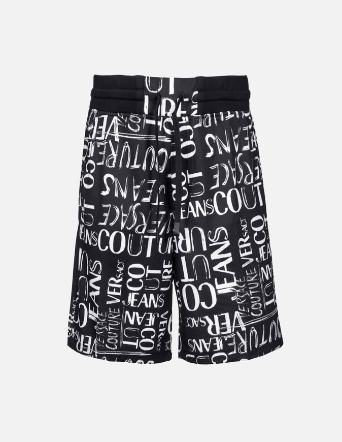Picture of Versace Black Doodle Logo Mesh Sweat Shorts