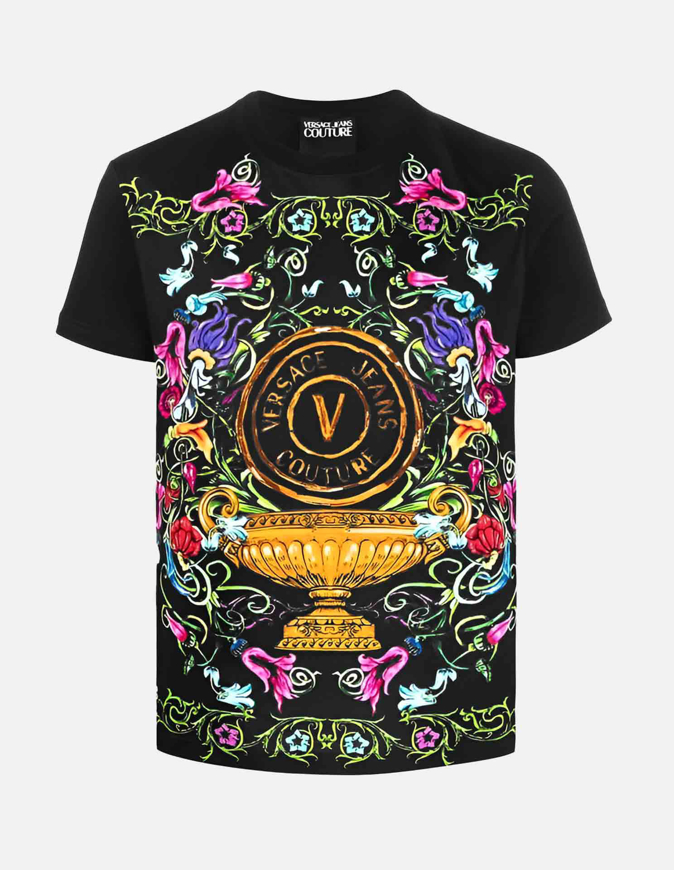 Picture of Versace Black Garden V-Emblem Slim Tee