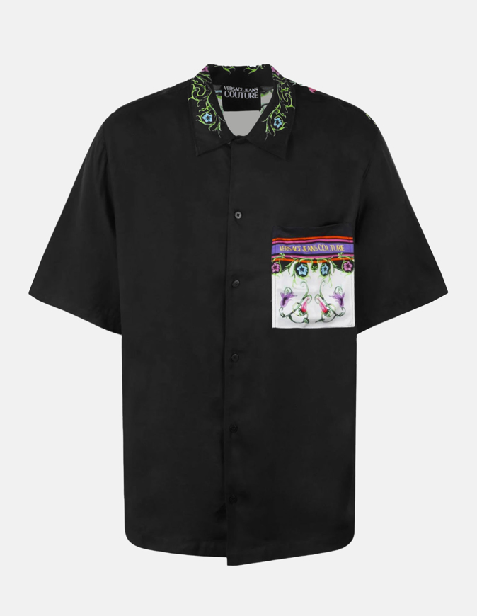 Picture of Versace Black Garden V-Emblem Pocket Short-Sleeve Shirt