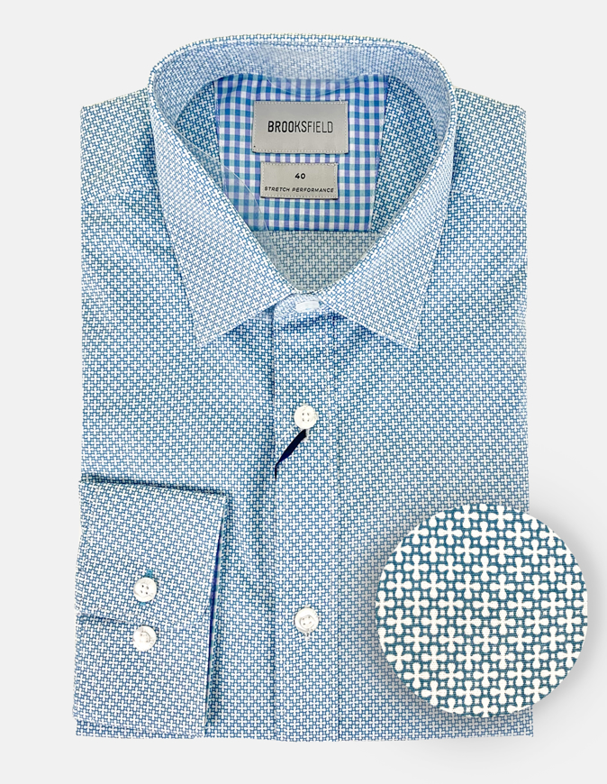 Picture of Brooksfield Teal Geo Motif Stretch Shirt