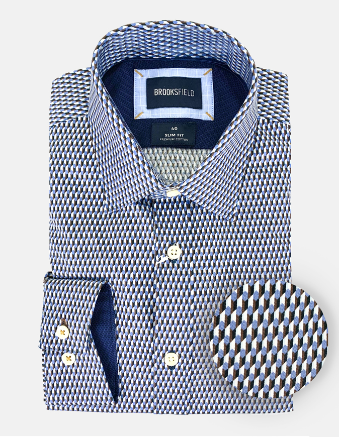 Picture of Brooksfield Blue Geo Print Slim Shirt