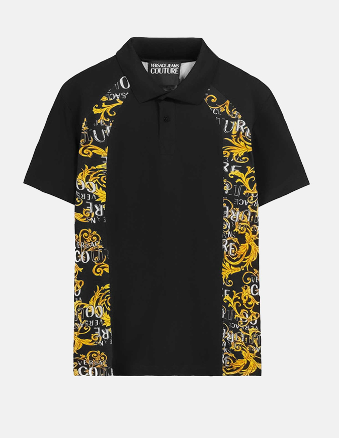 Picture of Versace Black Baroque Contrast Regular Polo