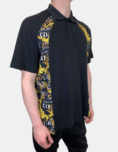 Picture of Versace Black Baroque Contrast Regular Polo