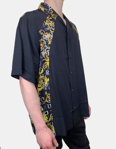 Picture of Versace Black Baroque Contrast Short Sleeve Shirt