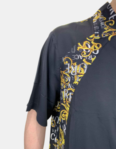 Picture of Versace Black Baroque Contrast Short Sleeve Shirt
