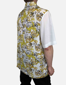 Picture of Versace White Baroque Contrast Short Sleeve Shirt