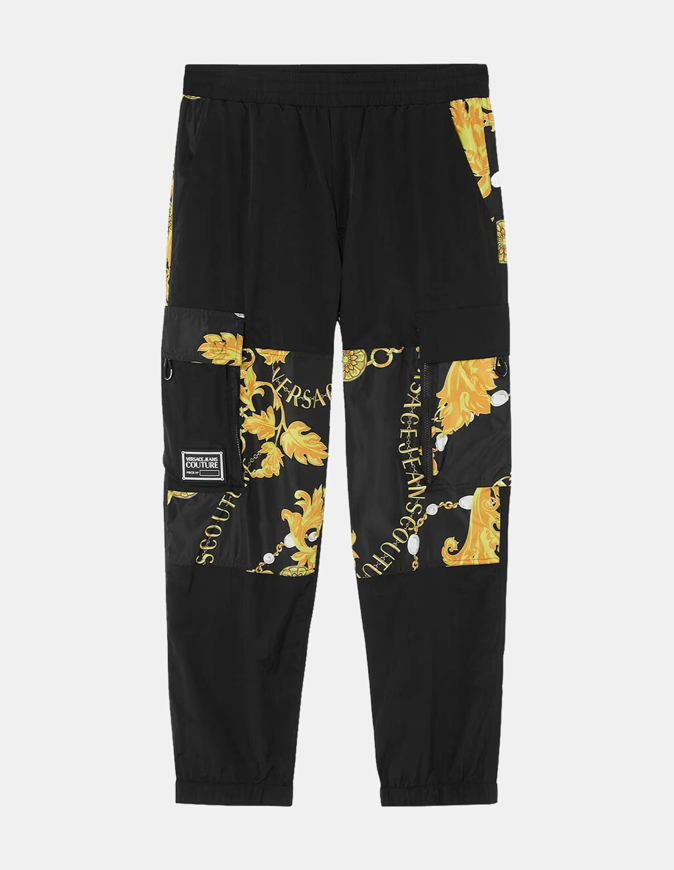 Picture of Versace Gold Nylon Baroque Cargo Pants