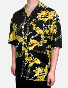 Picture of Versace Black Viscose Gold Chain Baroque S/S Shirt