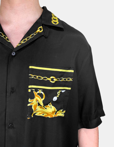 Picture of Versace Black Viscose Gold Panel Baroque S/S Shirt